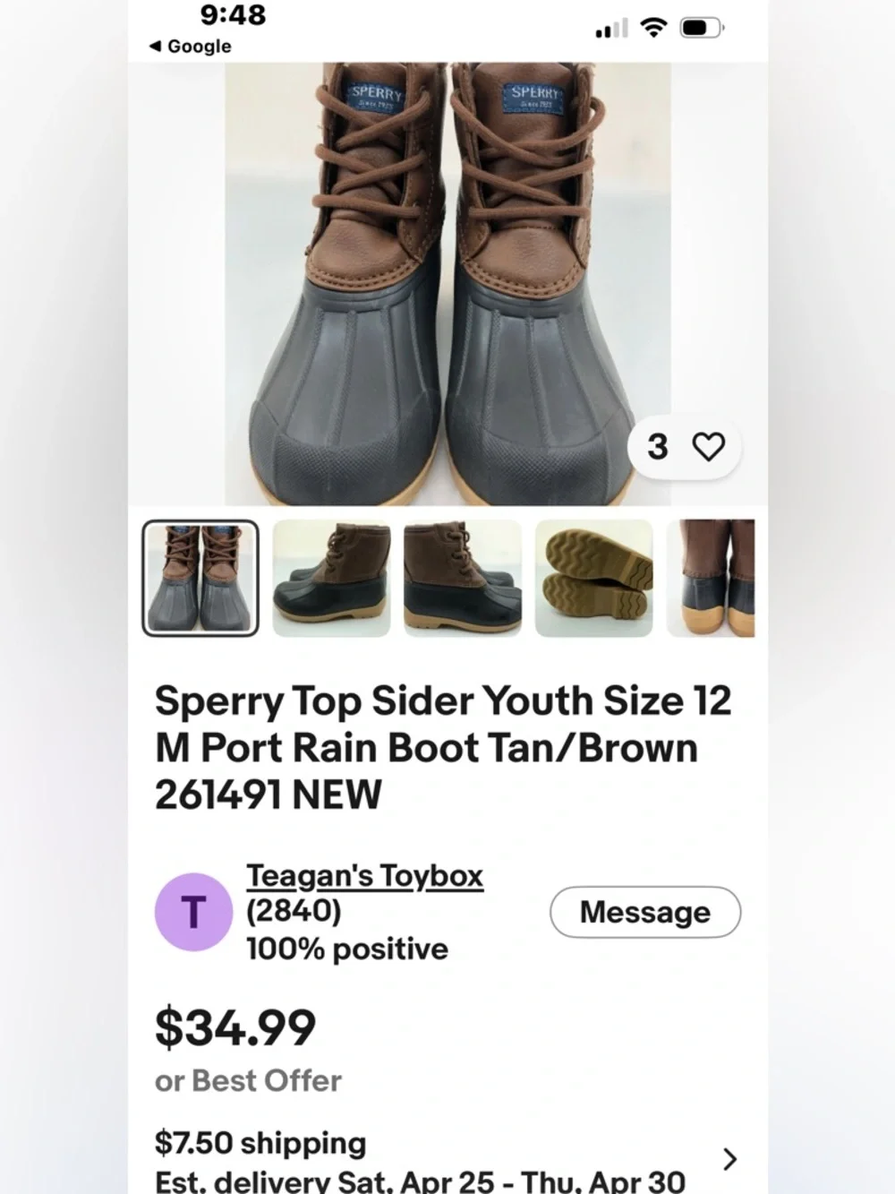 Sperry Kids Brown and Black Waterproof Duck Boots